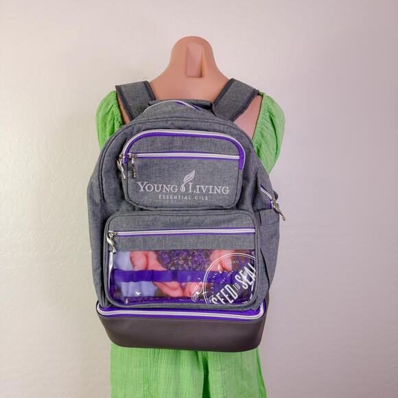 Young Living Essential Oils Carrier Back Pack Bag Gray Purple Travel Convention - Picture 1 of 6